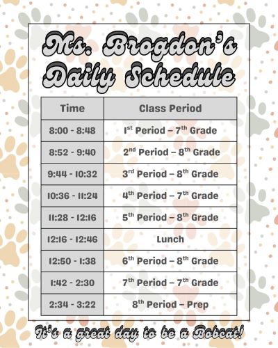 Daily schedule poster 16 x 20 in 12